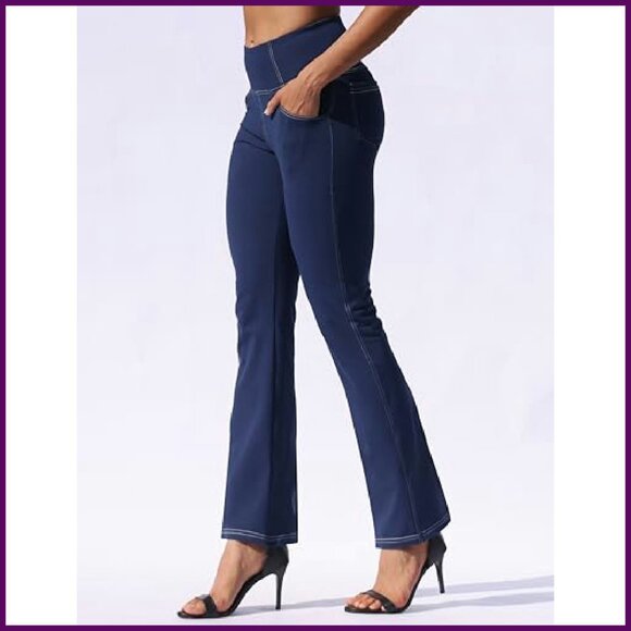 High Waist Bootcut Yoga Pants with Pockets, Tummy Control, Flare Leg - Picture 3 of 8